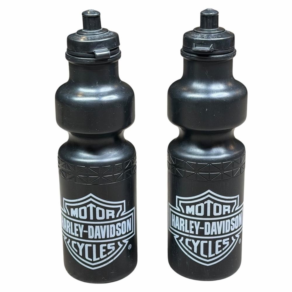 x2 Harley Davidson Black & White Bar & Shield Logo Plastic Water Bottles